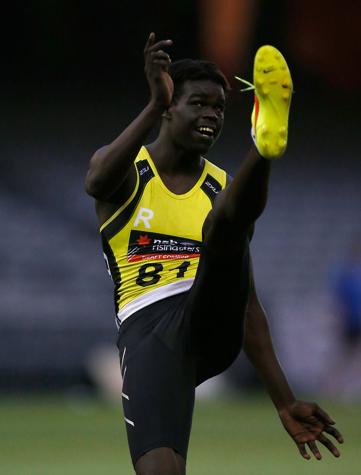 AFL 2015 Media - NAB AFL Draft Combine Day 1 MELBOURNE, AUSTRALIA - OCTOBER 9: Gach Nyuon in action during day 1 of the 2015 NAB AFL Draft Combine at Etihad Stadium, Melbourne on October 09, 2015. (Photo: Michael Willson/AFL Media)